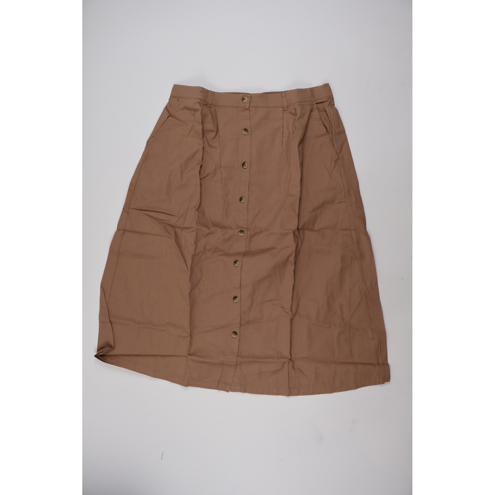 Denim Moves Midi Skirt Button Front Brown Solid XL Cotton NEW